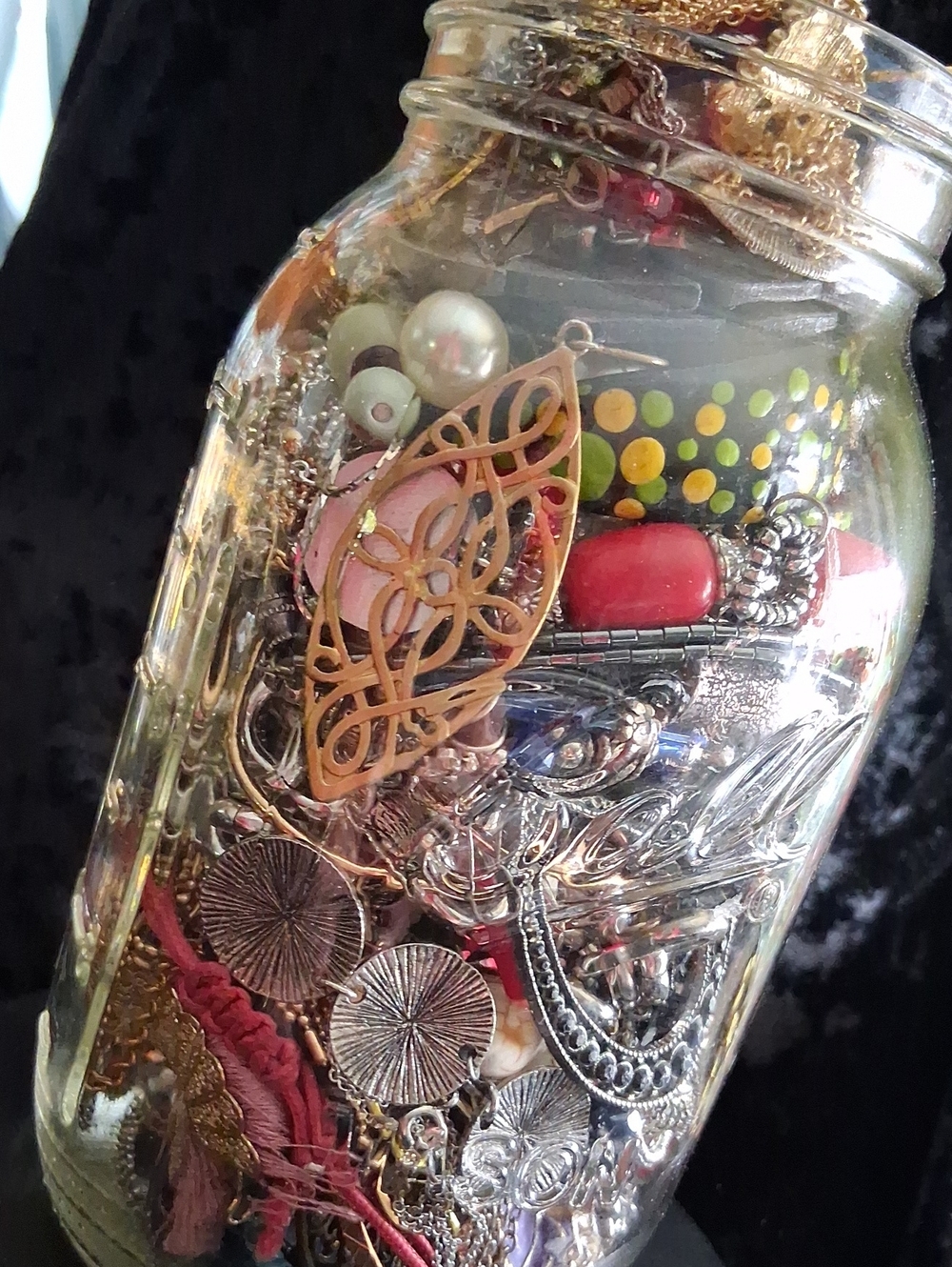Jewelry Jar Lot Of Mixed Bracelets Earrings Necklaces & Rings